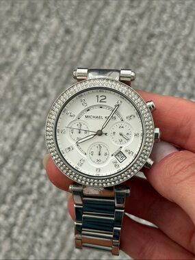 Michael Kors Silver Crystal-Accent Women's Chronograph Watch
